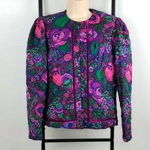 Vintage 1980 John Angelo for Pal La Dino cardigan floral quilt jacket size 6